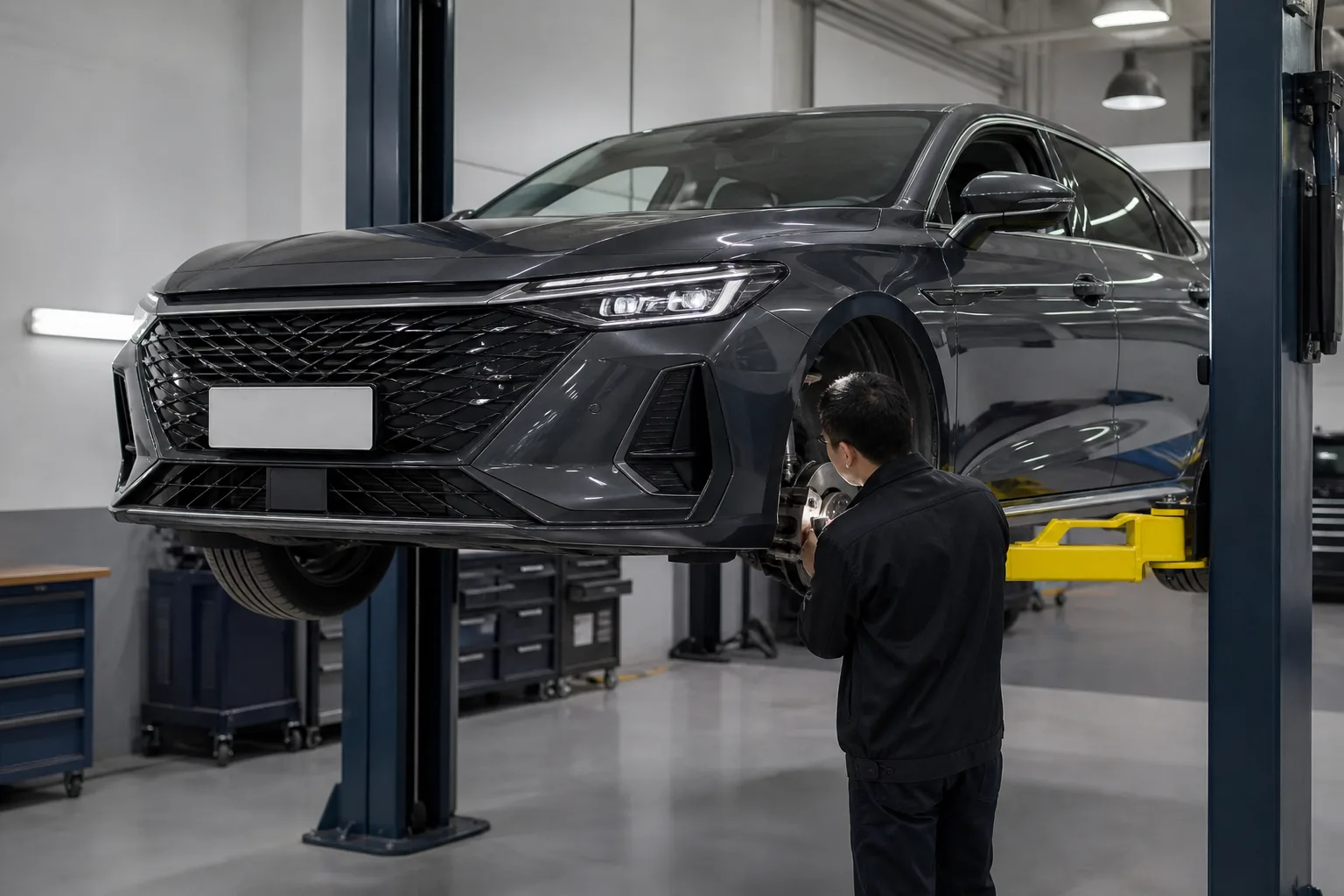 Chery Arrizo 8 на подъёмнике при проверке подвески — иллюстрация