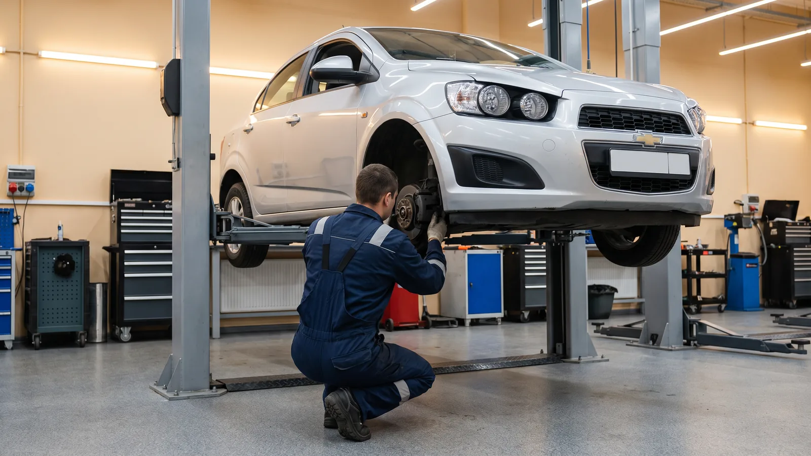Chevrolet Aveo в автосервисе — иллюстрация