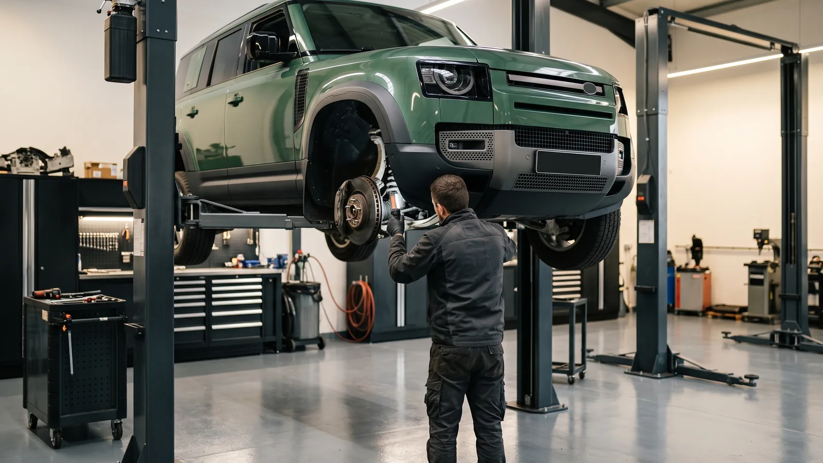 Land Rover Defender в автосервисе — иллюстрация