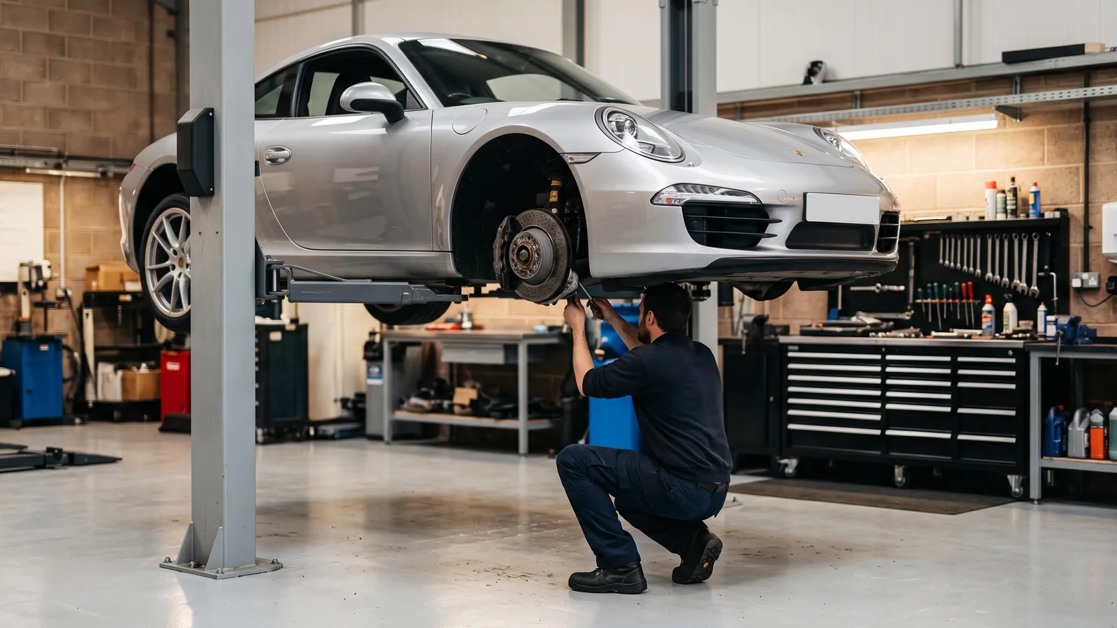 Porsche 911 в автосервисе — иллюстрация