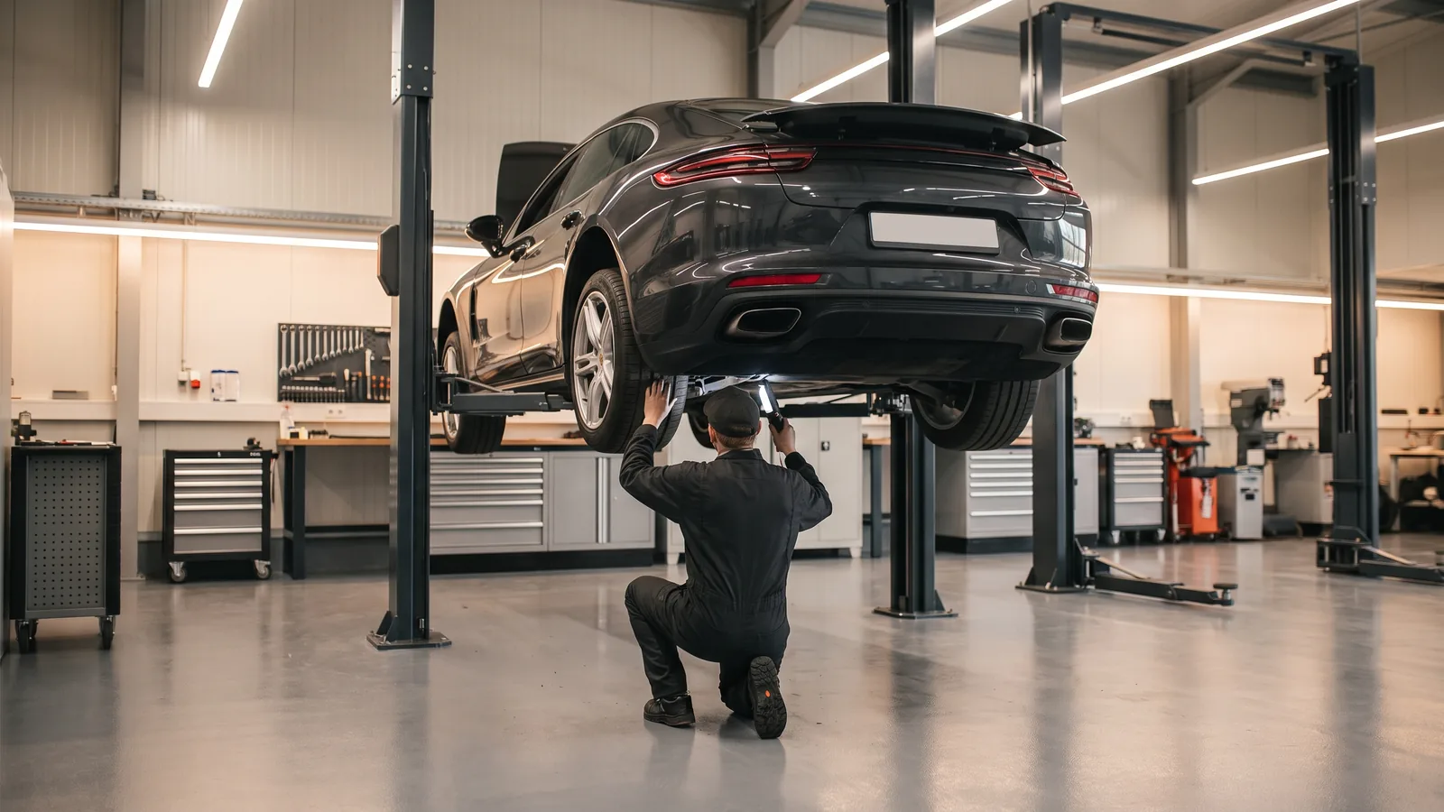 Porsche Panamera в автосервисе — иллюстрация