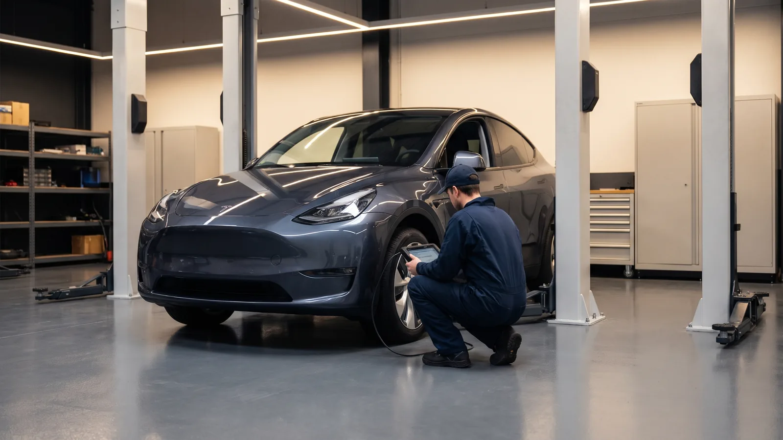 Tesla Model Y в автосервисе — иллюстрация
