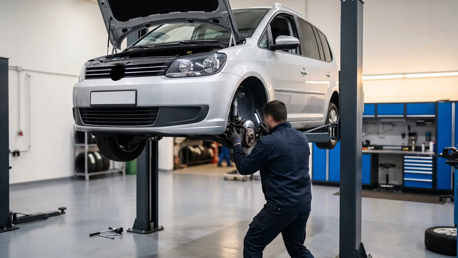 Volkswagen Touran в автосервисе — иллюстрация
